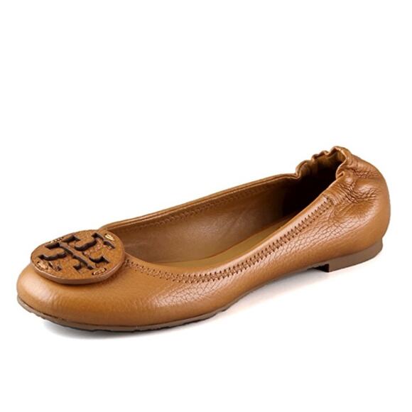 Tory Burch Shoes - Tory Burch Reva Flats Size 7.5 Royal Tan Leather Logo Classic Timeless Career